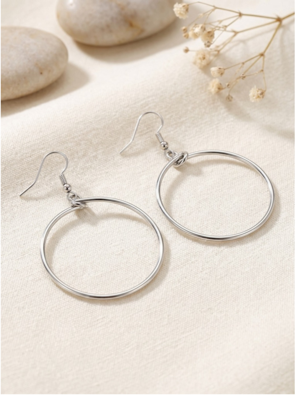 African Artisan Silver Tone Double Hoop Dangle Earrings Handmade New